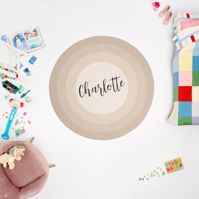 Elegant Minimal Script Taupe Monochrome Room Rug (Insitu (Babyroom))