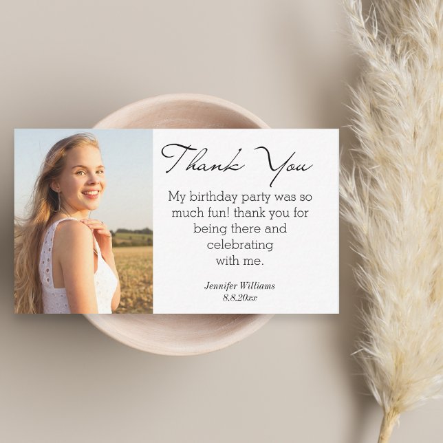 elegant minimal script thank you sweet 16 photo note card (Creator Uploaded)