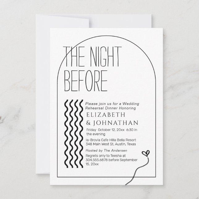 Elegant Minimal Script The Night Before Invitation (Front)