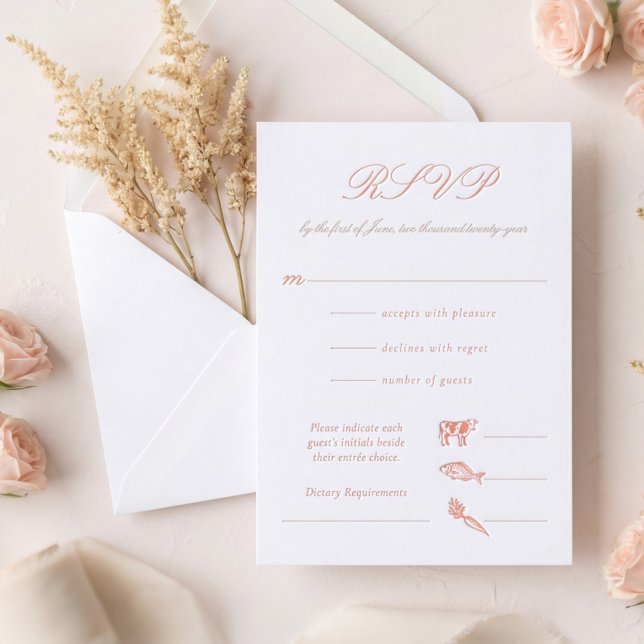 Elegant Minimal Script Wedding Entrée Selection Letterpress RSVP Cards (Elegant Minimal Script Wedding Entrée Selection Letterpress RSVP Cards)