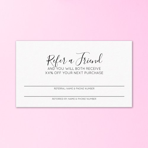 Elegant Minimal Script White Business Customer Referral Card