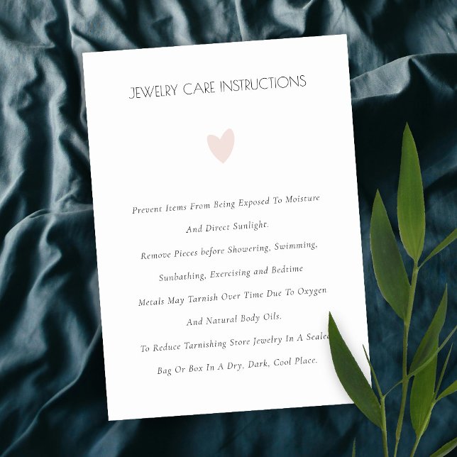 Elegant Minimal Simple Blush Heart Jewelry Care Business Card (Creator Uploaded)