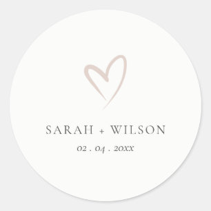 Elegant Minimal Simple Blush Pink Heart Wedding Classic Round Sticker