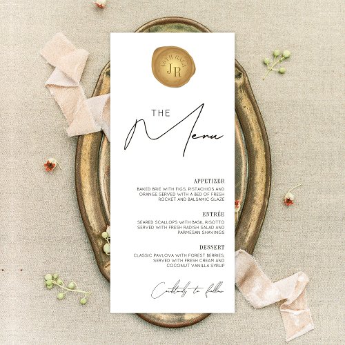 Elegant Minimal Simple Gold Wax Stamp Dinner Menu