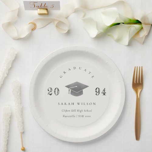 Elegant Minimal Simple Graduation Silver Foil Paper Plates