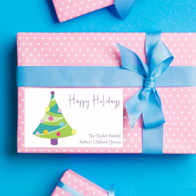 Elegant Minimal Simple Modern Colorful Christmas Rectangular Sticker ...