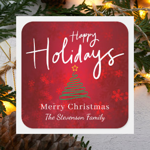 Elegant Minimal Simple Modern Red & Green Xmas Square Sticker