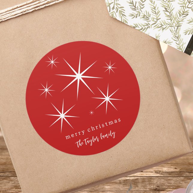 Elegant Minimal Simple Modern Red White Christmas Classic Round Sticker (Creator Uploaded)