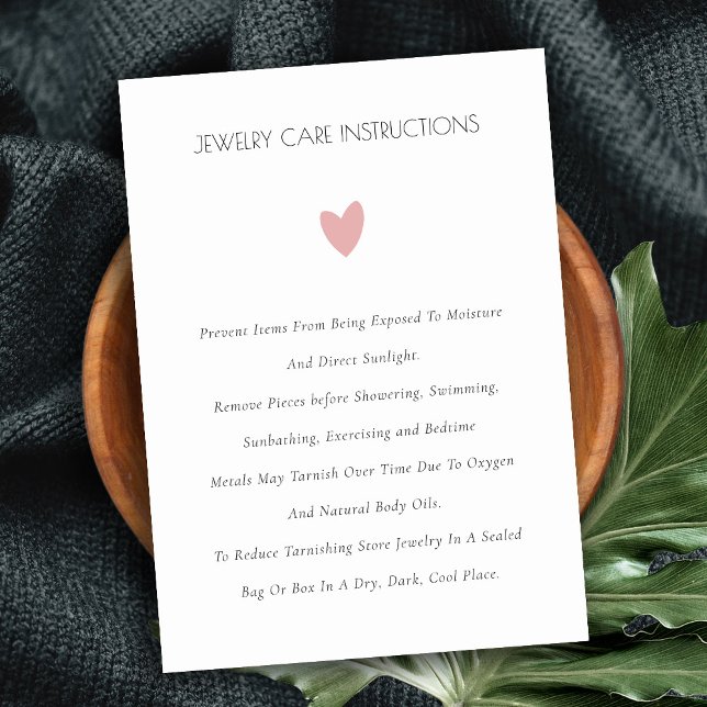 Elegant Minimal Simple Pink Heart Jewelry Care Business Card (Creator Uploaded)