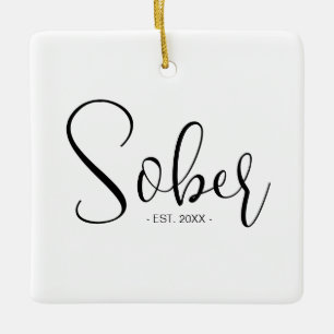 Elegant Minimal Sober Date Keepsake Ceramic Ornament