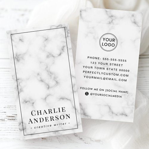 Elegant minimal social media marble business card