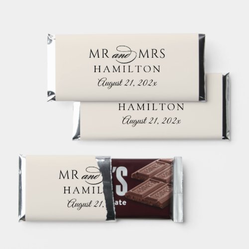 Elegant Minimal Soft White Personalized Mr and Mrs Hershey Bar Favors