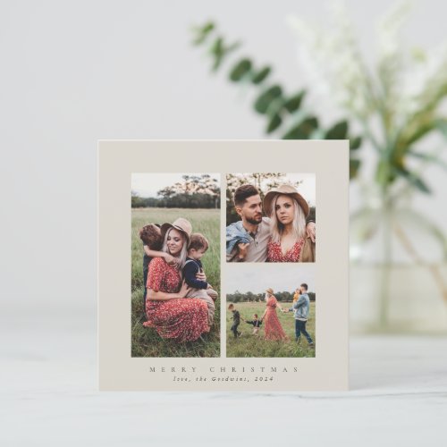 Elegant Minimal Square Triple Photo Holiday Card