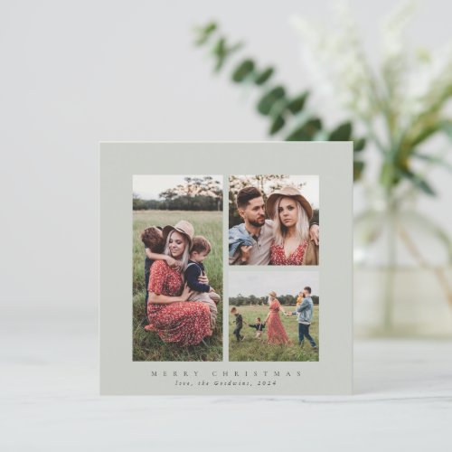 Elegant Minimal Square Triple Photo Holiday Card