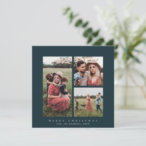 Elegant Minimal Square Triple Photo Holiday Card