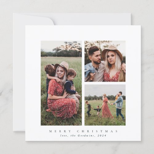 Elegant Minimal Square Triple Photo Holiday Card