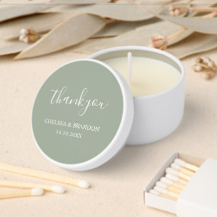 Elegant Minimal Stylish Script Sage Green Wedding Mini Candle Favors