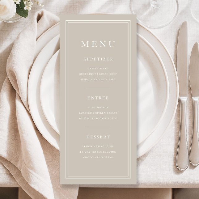 Elegant Minimal Taupe Dinner Menu (Elegant Minimal Taupe Dinner Menu)
