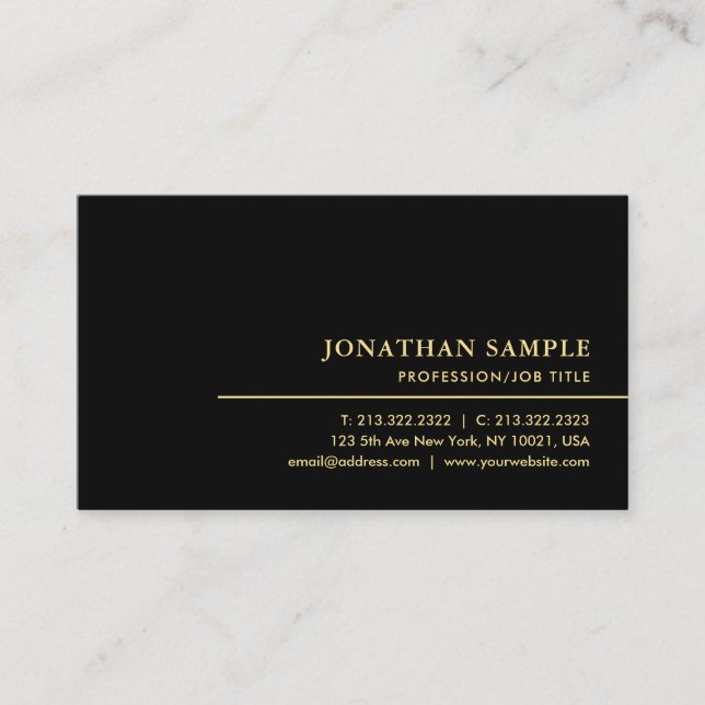 Elegant Minimal Template Unique Black And Gold Business Card (Front)