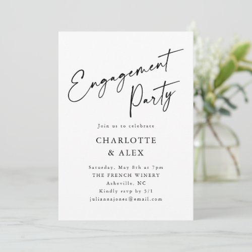 Elegant Minimal Thick Black Script Engagement Invitation