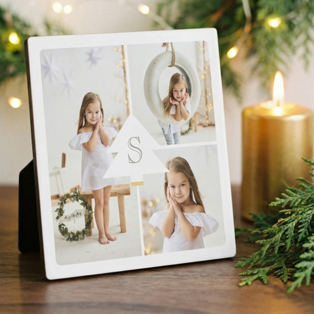 Elegant Minimal Tree Monogram Photo Collage Design Plaque (Elegant Minimal Tree Monogram Photo Collage Design Plaque)