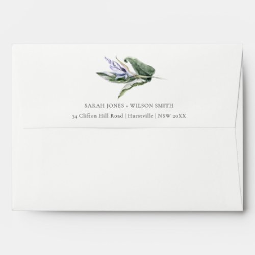 Elegant Minimal Tropical Blue Leafy Floral Address Envelope