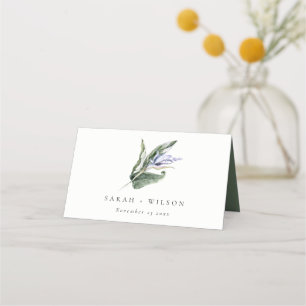 Elegant Minimal Tropical Blue Leafy Floral Wedding Place Card