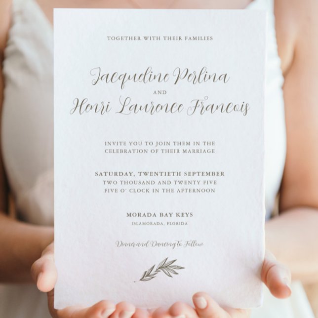 Elegant Minimal Tropical Leaf Calligraphy Wedding Invitation (Creator Uploaded)