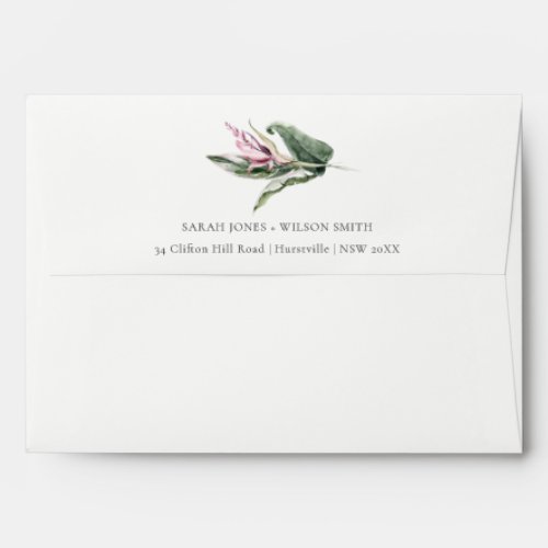 Elegant Minimal Tropical Pink Leafy Floral Address Envelope