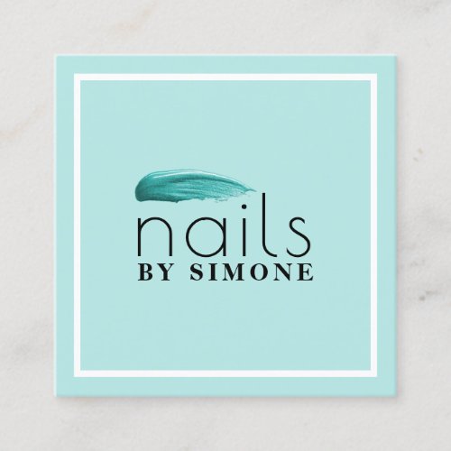 Elegant minimal turquoise nail polish stroke square business card