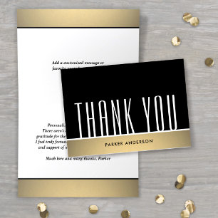 Elegant Minimal Typography Black White & Gold Thank You Card