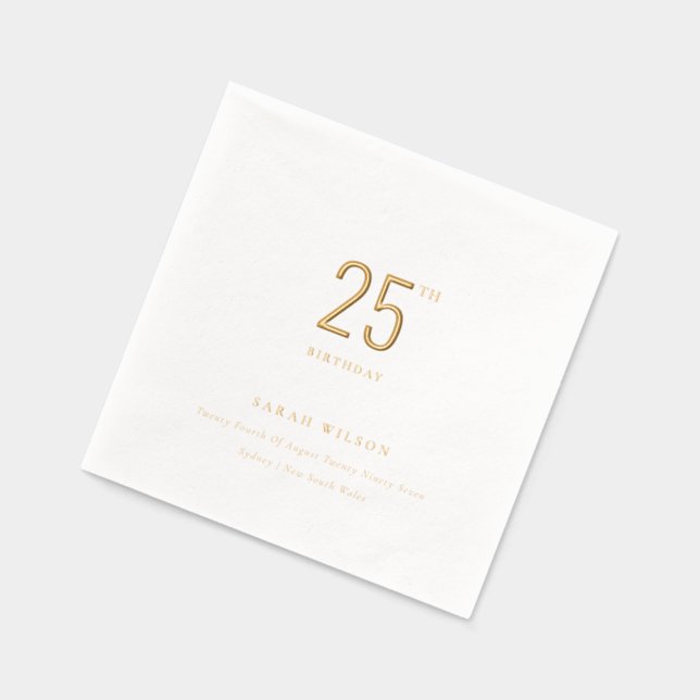 Elegant Minimal Typography Custom Birthday Foil Napkins (Left)