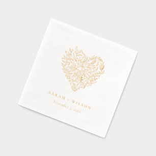 Elegant Minimal Typography Floral Heart Weddding Foil Napkins