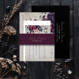 Elegant Minimal Typography Maroon Wedding Invitation Belly Band
