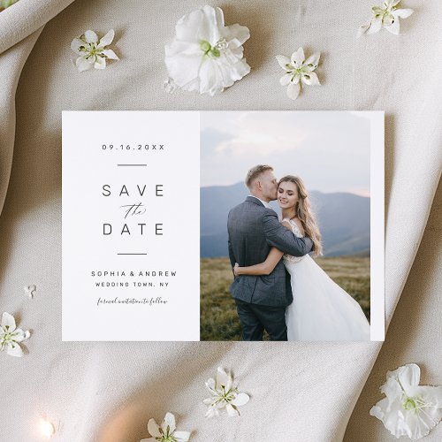 Elegant minimal typography wedding save the date letterpress photo cards