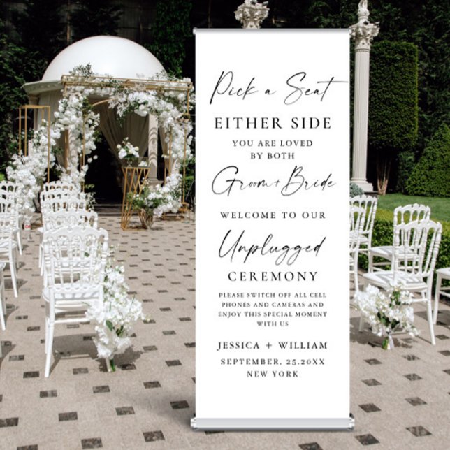 Elegant Minimal Unplugged Wedding Ceremony Welcome Retractable Banner (Creator Uploaded)