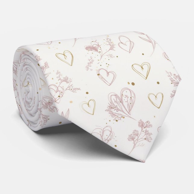 Elegant Minimal Valentine Hearts Seamless Pattern  Neck Tie (Rolled)