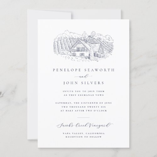 Elegant Minimal Vineyard Illustration Wedding Invitation