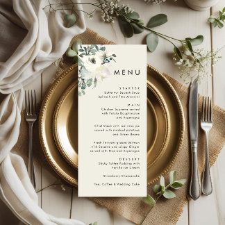 Elegant Minimal Vintage Cream Floral Wedding  Menu