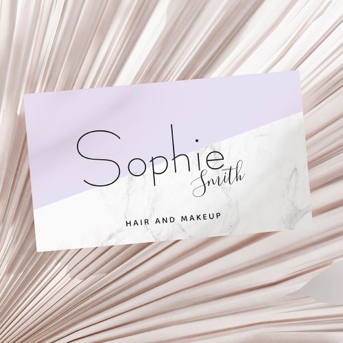Elegant minimal violet white marble hair  makeup business card