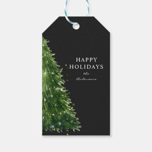 elegant minimal watercolor christmas tree holidays gift tags