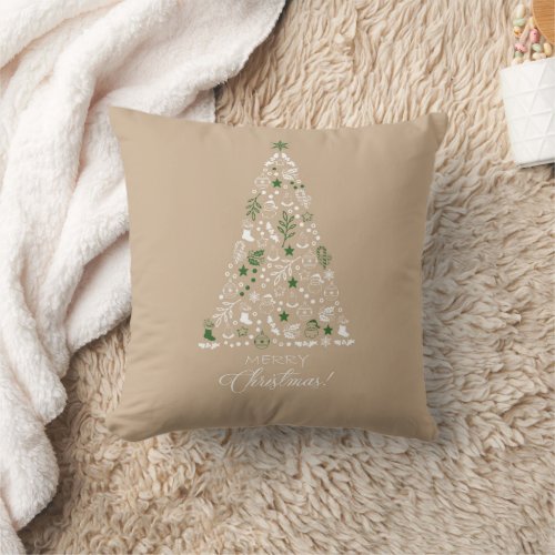 Elegant Minimal Watercolor Christmastree Holidays Throw Pillow
