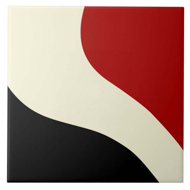 Elegant minimal wave in Red, Black, and Cream Ceramic Tile (Front)