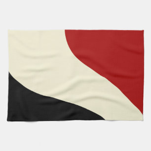 Elegant minimal wave in Red, Black, and Cream Kitchen Towel