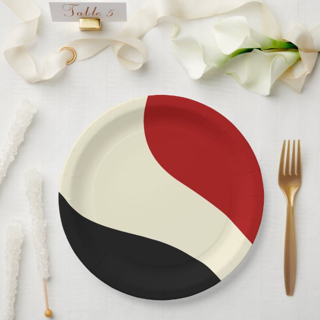 Elegant minimal wave in Red, Black, and Cream Paper Plates (Wedding)