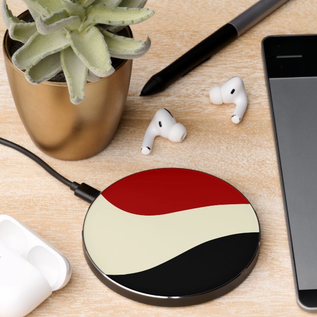 Elegant minimal wave in Red, Black, and Cream Wireless Charger (Desk 2)