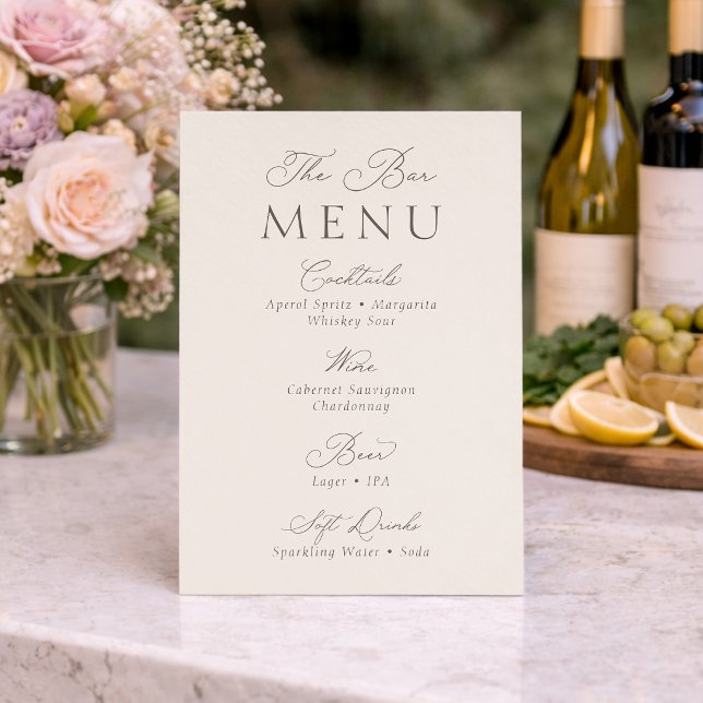 Elegant Minimal Wedding Bar Menu Sign Invitation (Creator Uploaded)