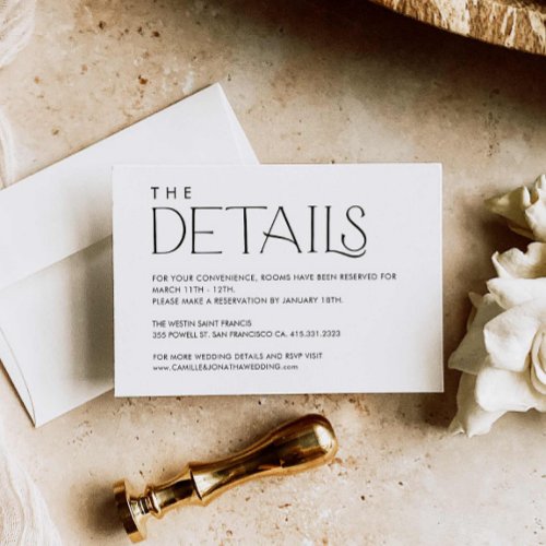 Elegant Minimal Wedding Details Enclosure Card