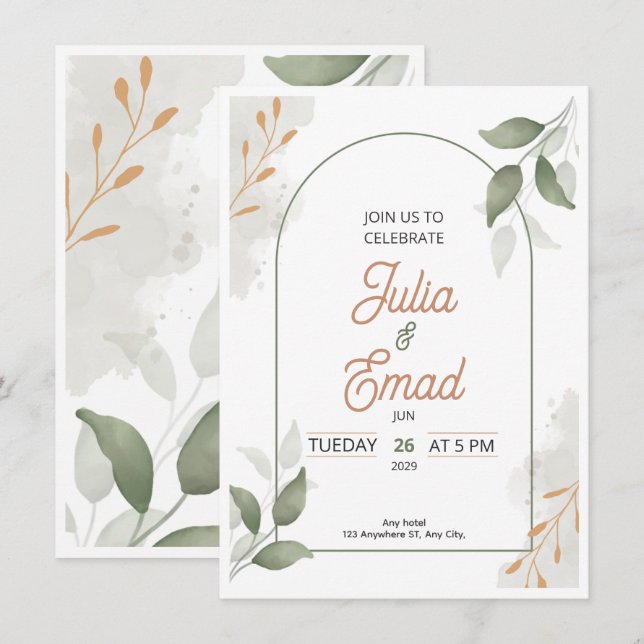 Elegant Minimal Wedding Invitation Card (Front/Back)