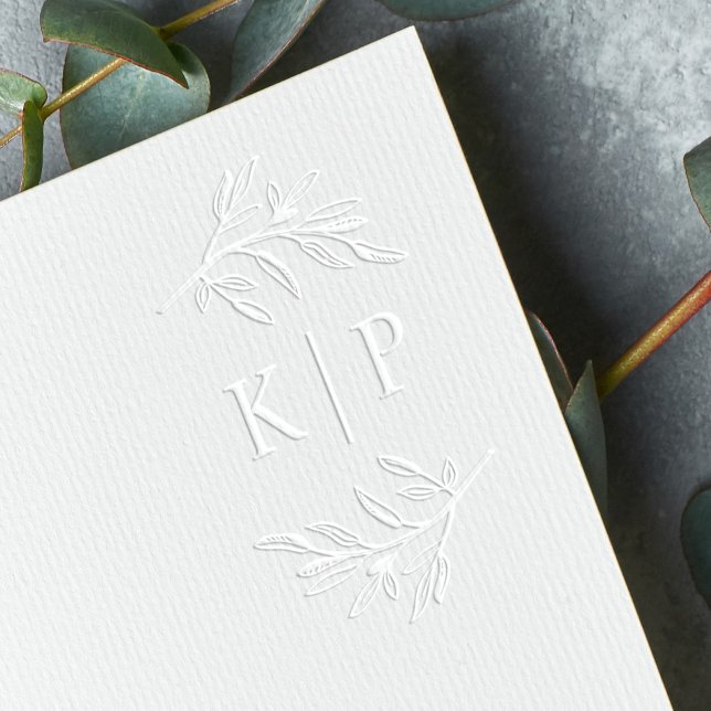 Elegant Minimal Wedding Monogram Greenery Leaves Embosser (Elegant Minimal Wedding Monogram Greenery Leaves Embosser.)